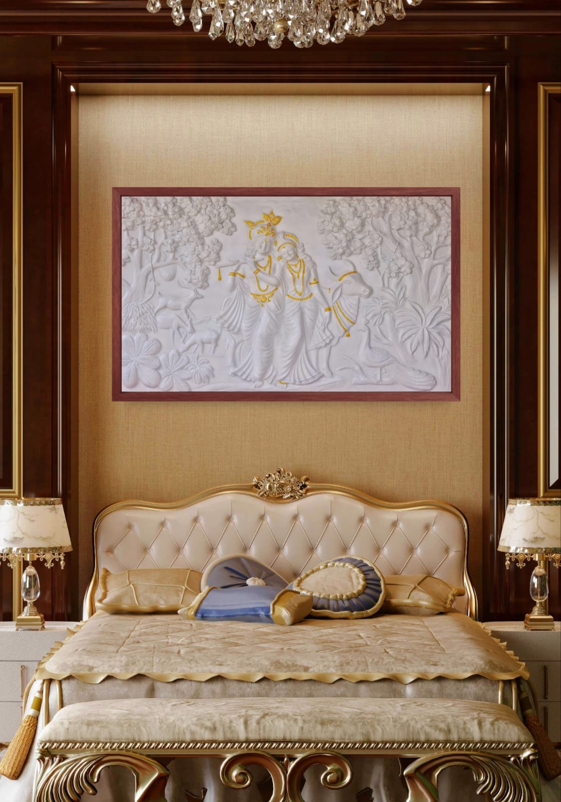 5x3 Feet | Handcrafted Radha Krishna 3D Relief Wall Mural | Divine Wall Art | Large Spiritual Décor