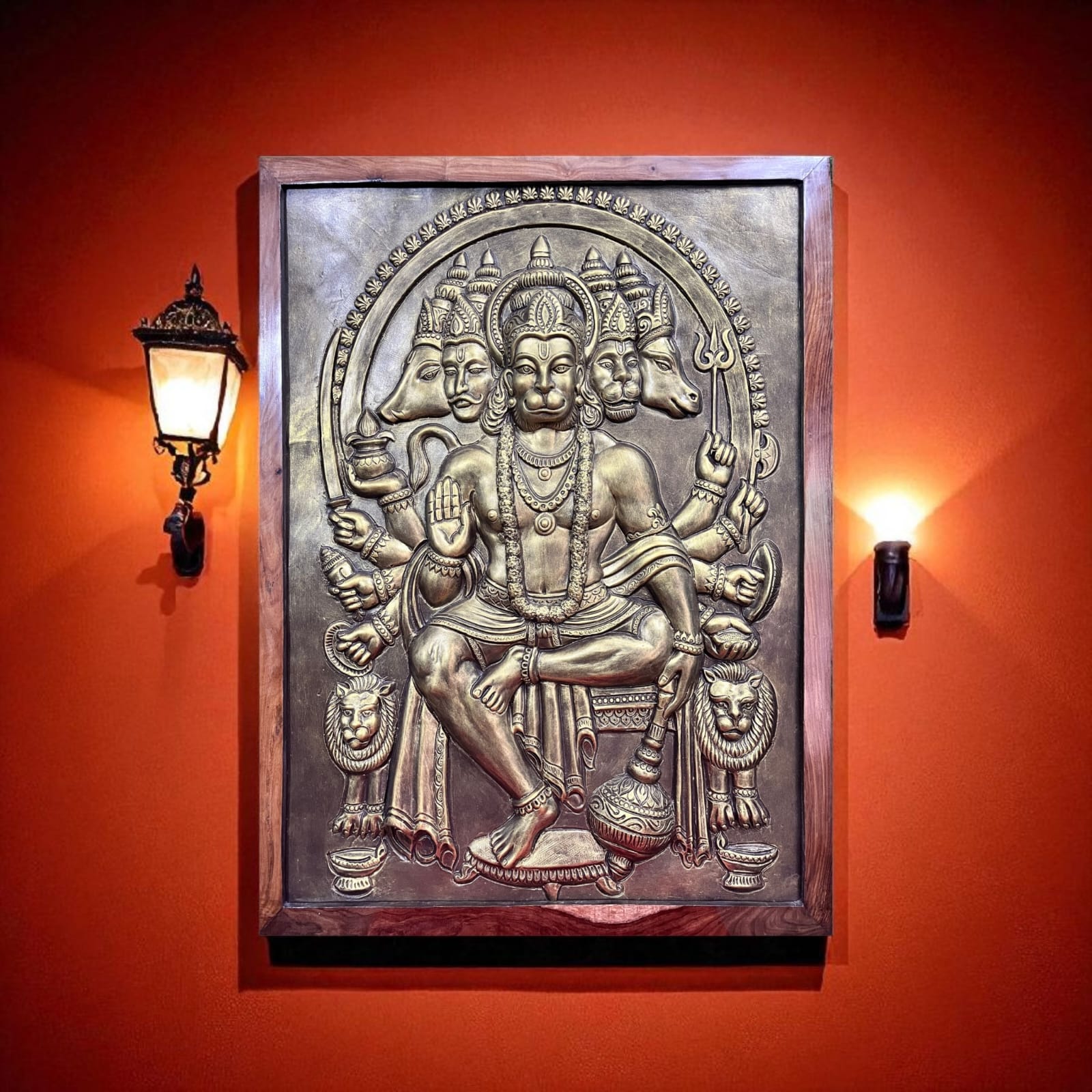 Panchmukhi Hanuman 3D Relief Mural | Divine Wall Decor | Ready to Hang
