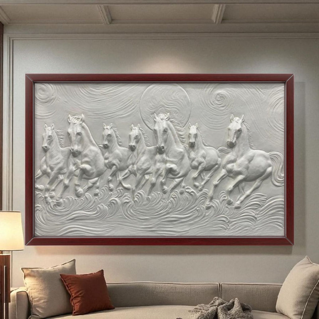5x3 Feet Right-Moving 7 Horses 3D Relief Mural
