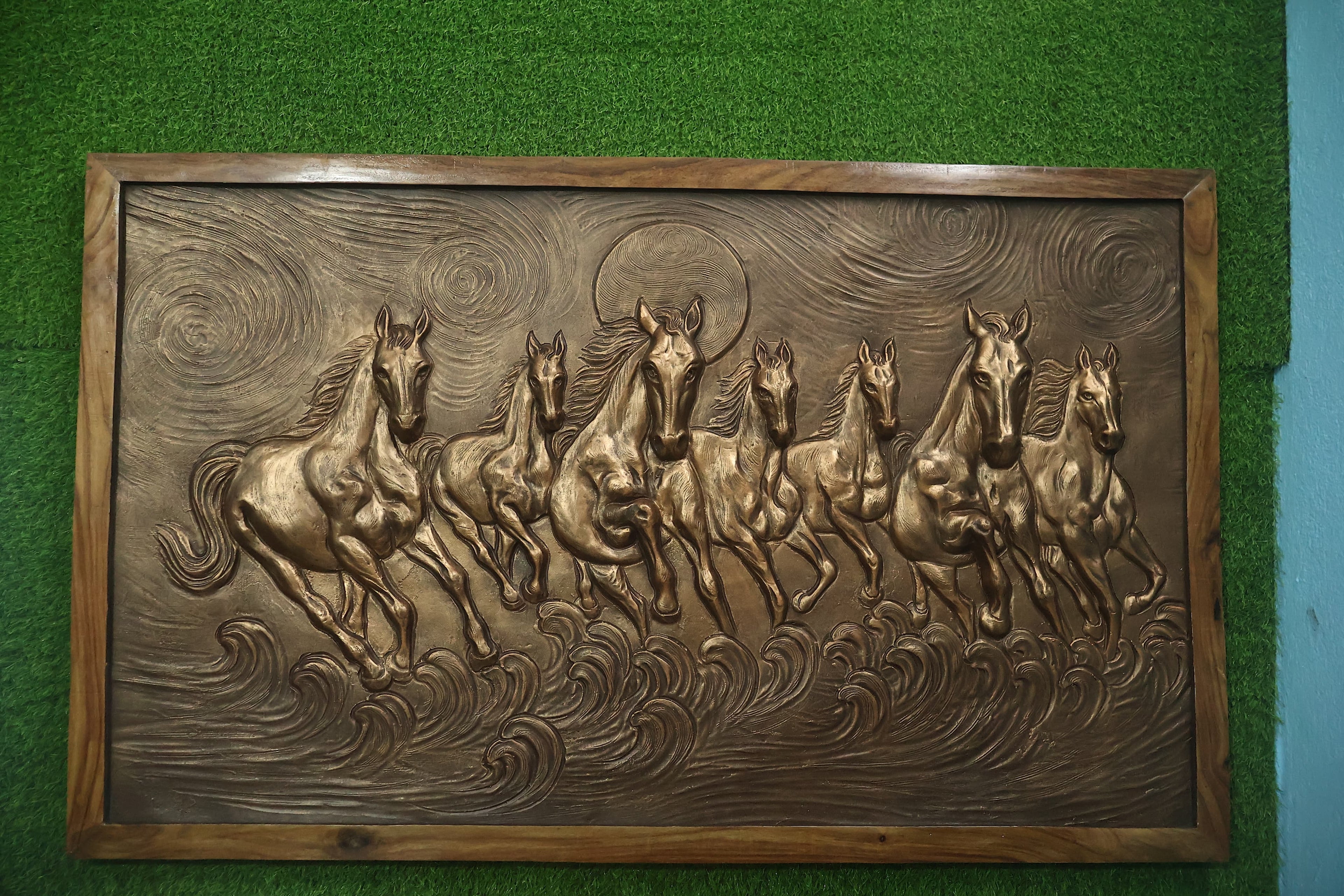 5x3 Feet Left-Moving 7 Horses | 3D Relief Mural (Vastu-Inspired)