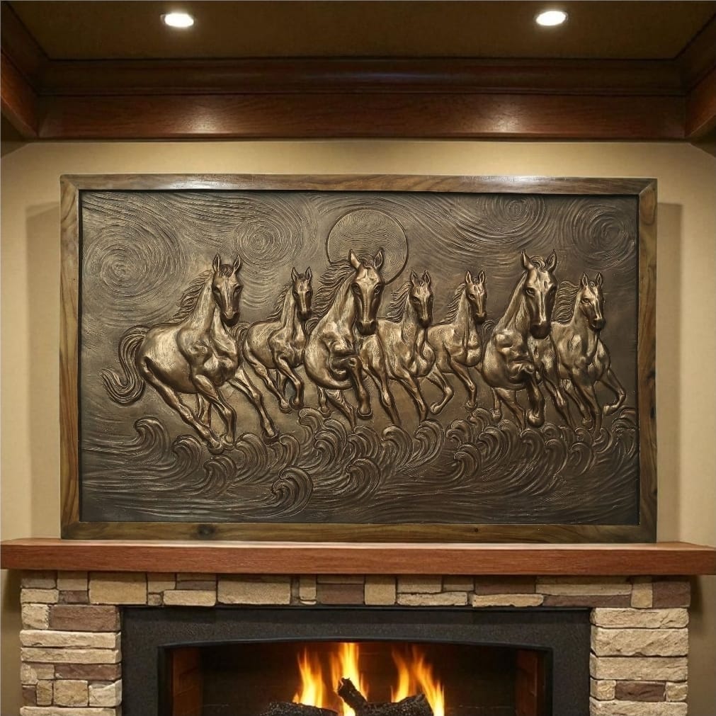 5x3 Feet Left-Moving 7 Horses | 3D Relief Mural (Vastu-Inspired)