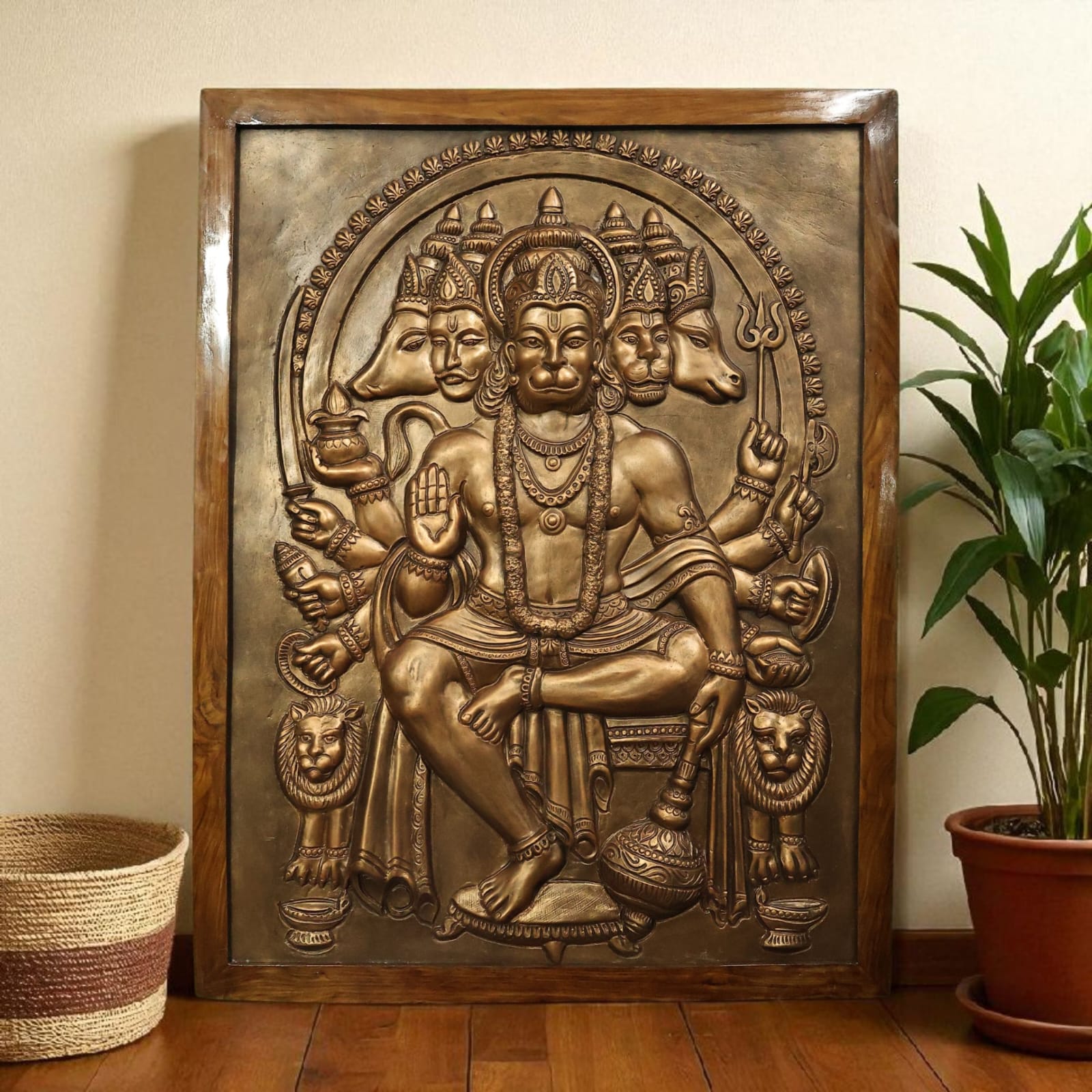 4x3 Feet Panchmukhi Hanuman 3D Relief Mural | Divine Wall Decor | Ready to Hang