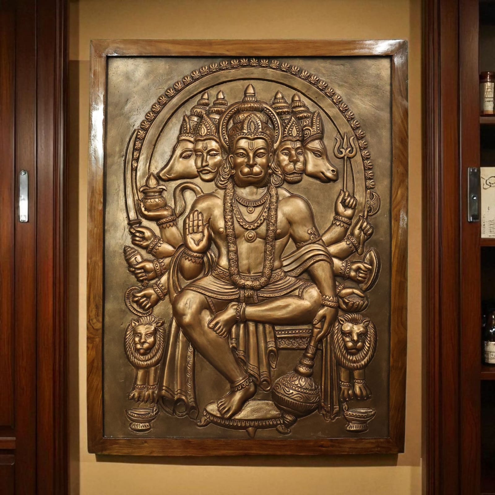 4x3 Feet Panchmukhi Hanuman 3D Relief Mural | Divine Wall Decor | Ready to Hang