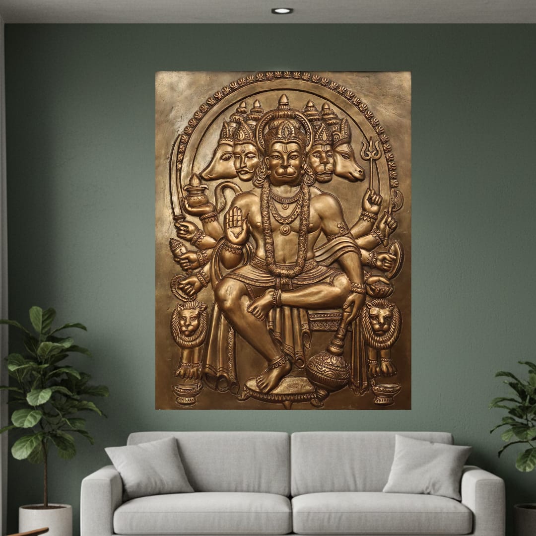 4x3 Feet Panchmukhi Hanuman 3D Relief Mural | Divine Wall Decor | Ready to Hang