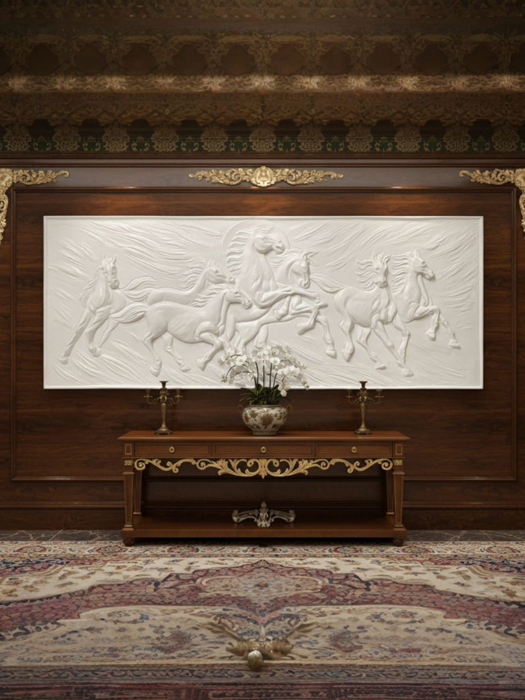 5x2 Vastu Inspired 7 Horse 3D Relief Mural Wall Art  | Symbol of Power & Success