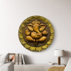 21x21 Inches | Handcrafted Lord Ganesha Round Relief Mural | Divine Wall Art | Ready to Hang