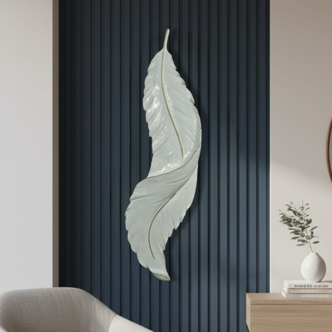 Contemporary abstract feather relief mural in high-end fiberglass for stylish interiors
