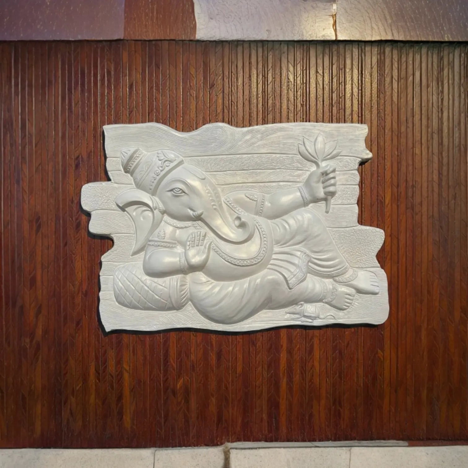 Abstract Sleeping Ganesha 3D Elevation Mural (3x2 ft) with a clean finish, representing wisdom and protection.