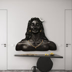 4x3 feet Adiyogi 3D wall mural in black finish, handcrafted Shiva wall art for spiritual home or office décor.