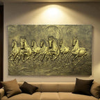 Antique Golden 7 Horse Vastu wall art, designed for forward momentum and positive energy.