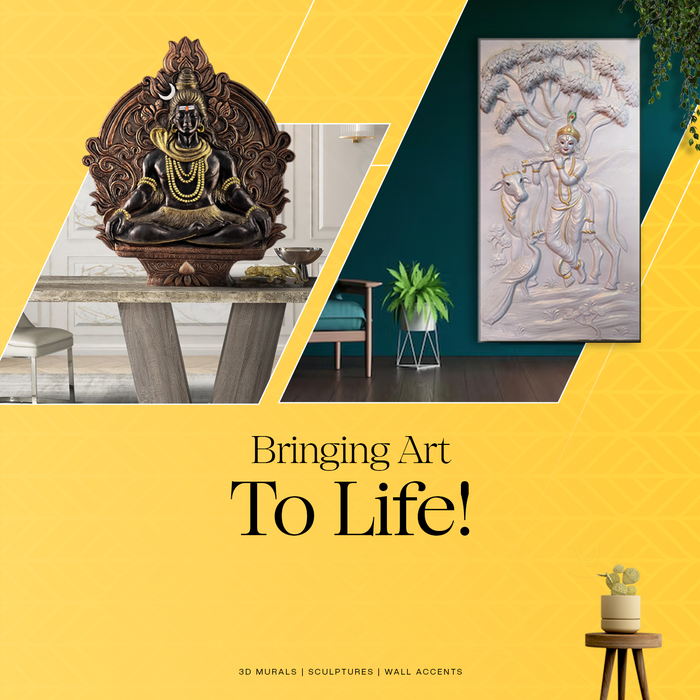 Artgatha handcrafted 3D wall murals and spiritual home décor — premium relief wall art featuring Buddha, Ganesha, and Radha Krishna designs for elegant homes and interiors.