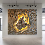 Handcrafted 8 by 7 feet Radha Krishna 3D wall art sculpture by Artgatha featuring cows and peacock.