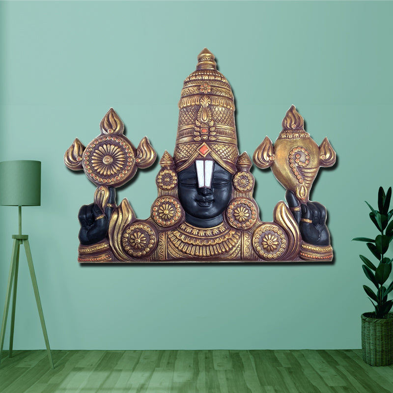 Balaji face 3D relief wall mural (4x3 ft) in bronze and golden finish, handcrafted wall sculpture for home décor