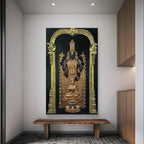 Royal Gold & Deep Black Tirupati Balaji and Lakshmi 3D Mural (5x3 ft), handcrafted wall art featuring intricate detailing and elegant cultural design