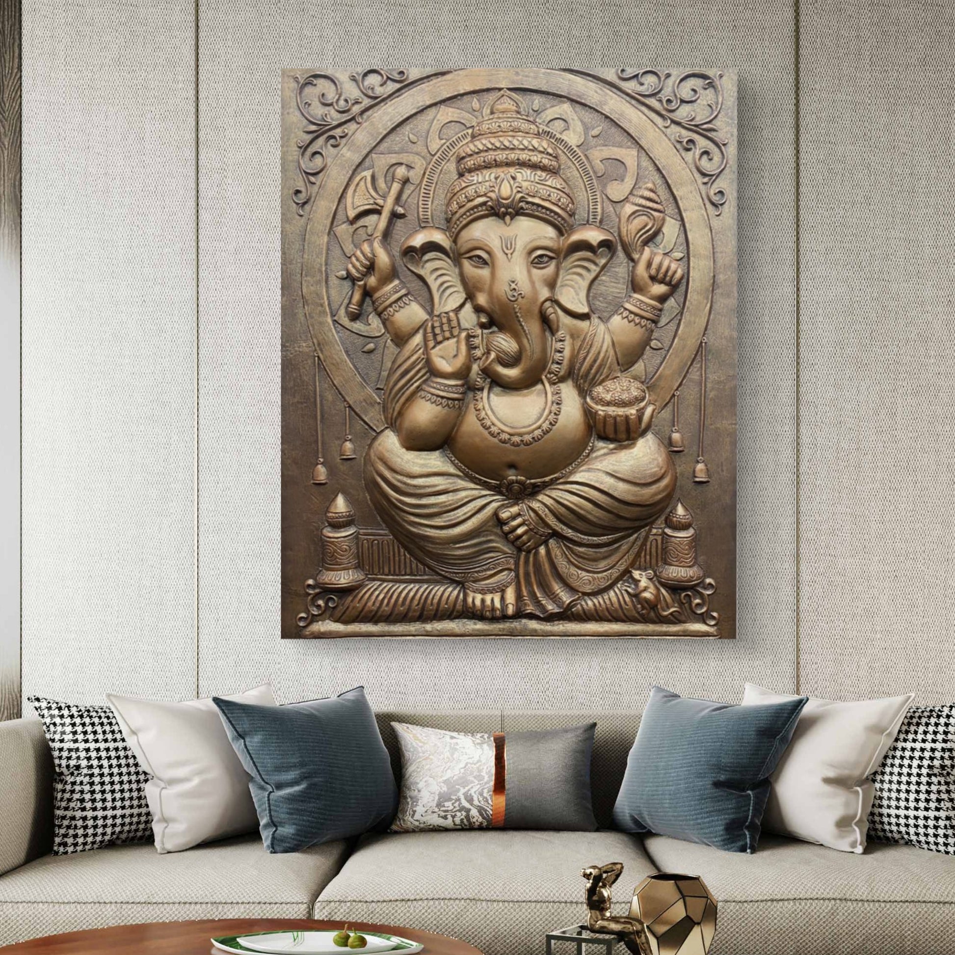 5x4 Feet | Premium Lord Ganesha Relief Mural | Handcrafted 3D Wall Art |Ready to Hang