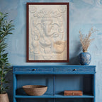 Blessing Ganesha 3D Wall Art Sculpture in Bronze finish, seated Abhaya mudra pose, high-relief sculptural detail.