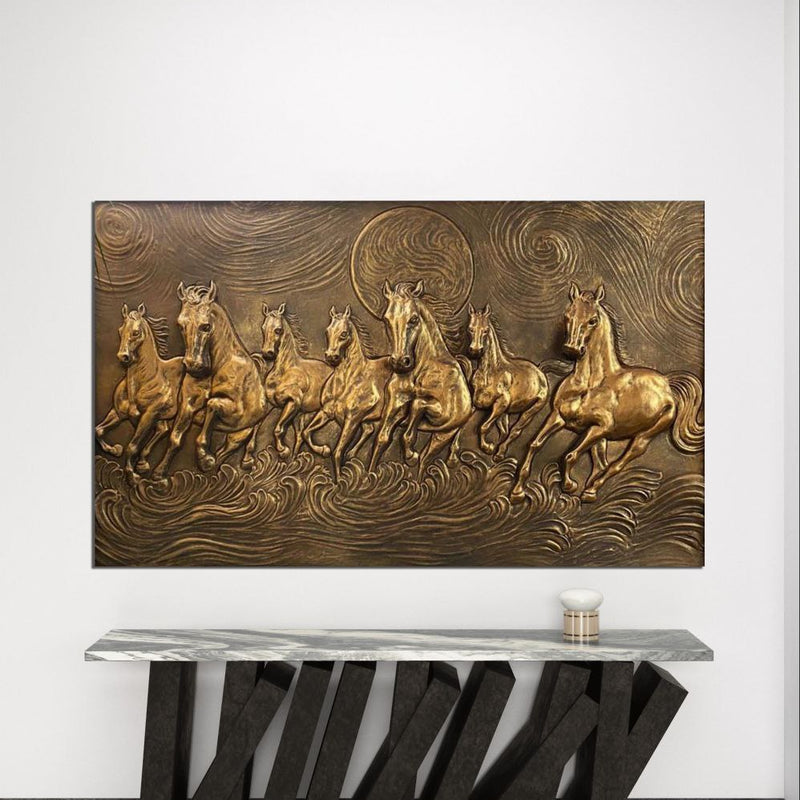Bronze 7 Horse mural close-up, showcasing high-relief texture and dynamic motion.
