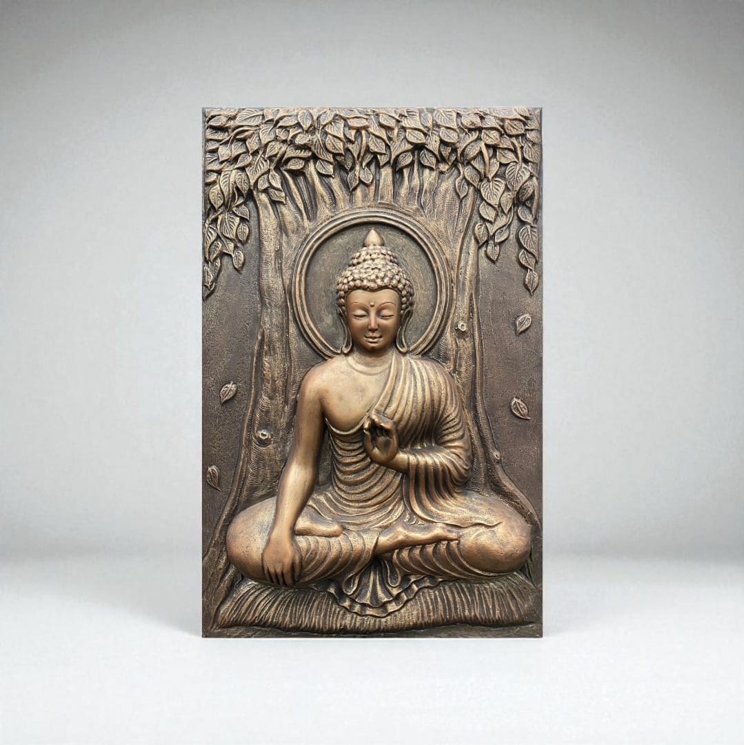Bronze finish Buddha 3D wall art | handcrafted relief mural for modern and classic home décor