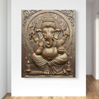 bronze finish ganesha 3d wall sculpture 5x4 ft handcrafted relief mural for office decor