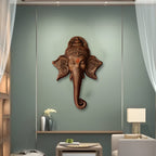 Bronze finish Ganesha face 3D wall sculpture (32x21 inch), handcrafted relief mural for modern interiors