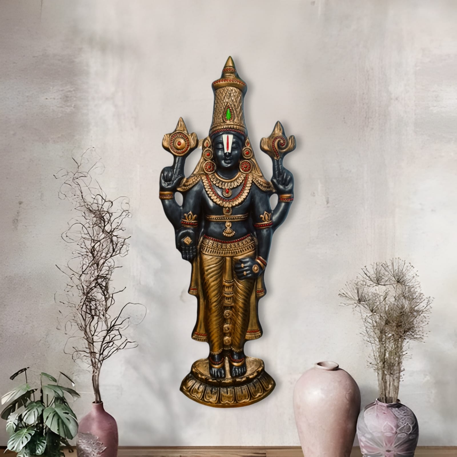 Bronze finish Venkateshwara Balaji 3D art painting | elevated wall sculpture with traditional Indian craftsmanship