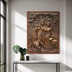 Bronze-framed Radha Krishna mural, a large 4x3 ft spiritual centerpiece for devotion
