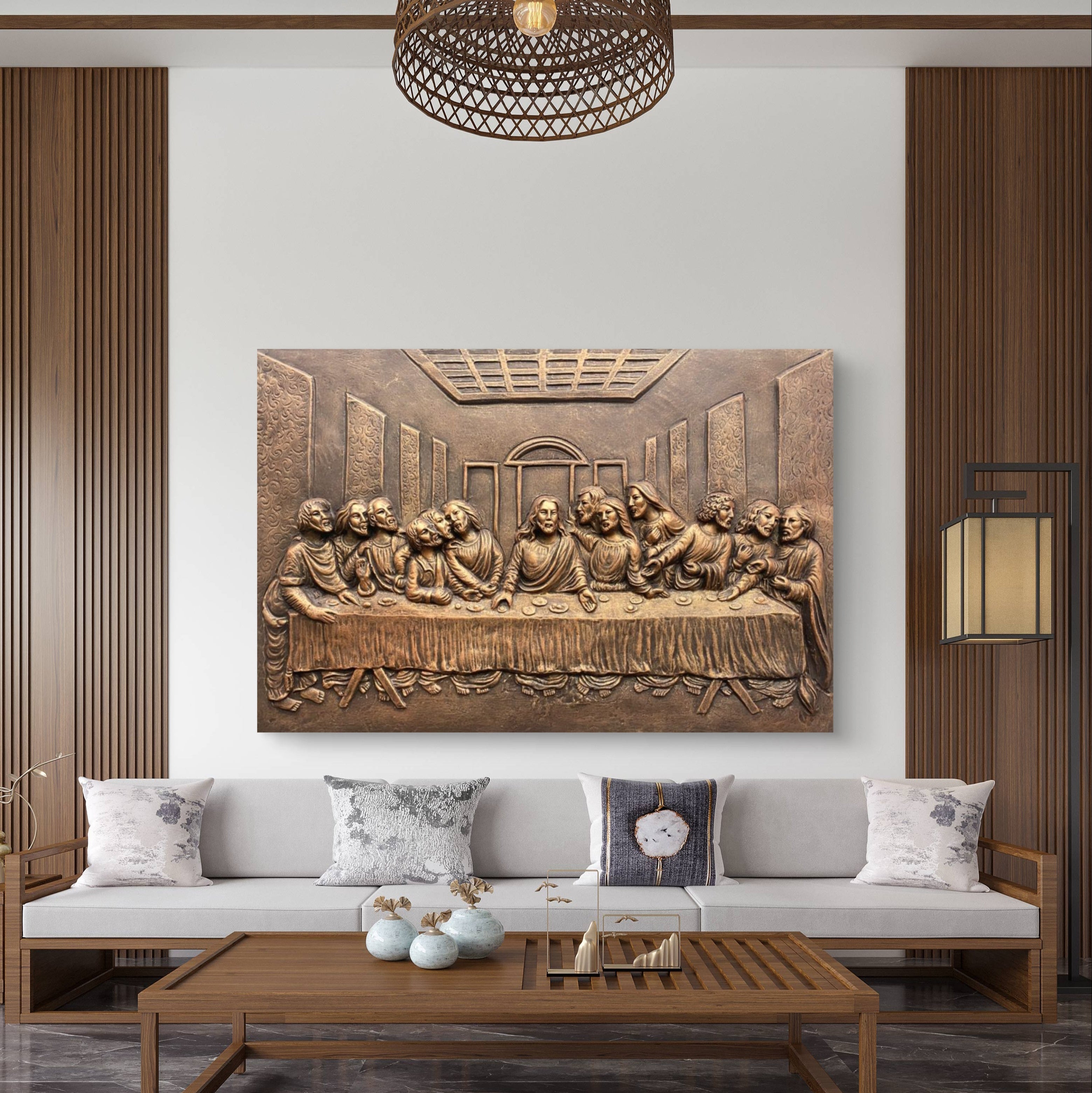 2x3 feet bronze Last Supper wall mural | detailed 3D relief artwork inspired by classic Christian art | framed and unframed options