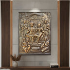 Ram Darbar 3D relief mural wall art featuring Lord Ram, Sita, Lakshman, and Hanuman, intricately handcrafted 4x3 feet sculpture for home and pooja room decor