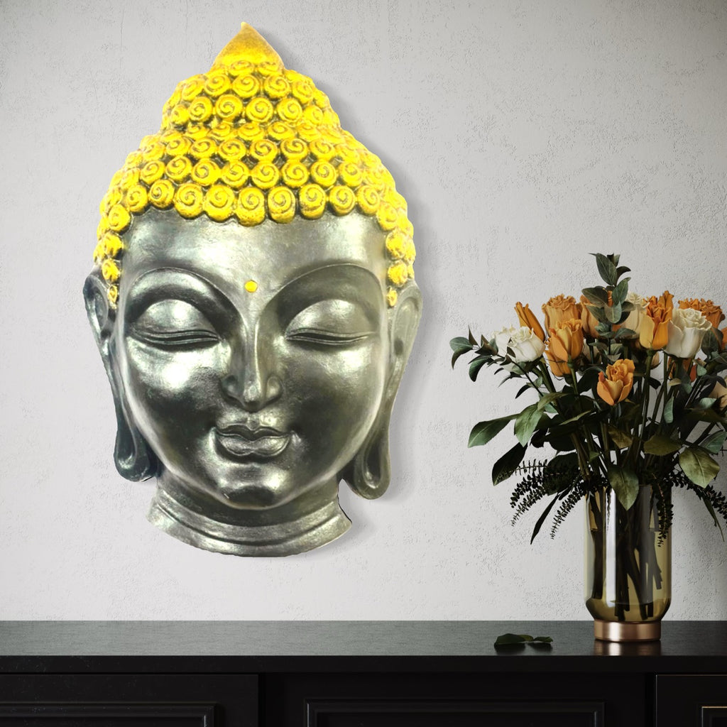 black finish buddha face 3d wall sculpture 27x17 inches handcrafted relief mural for interior decor