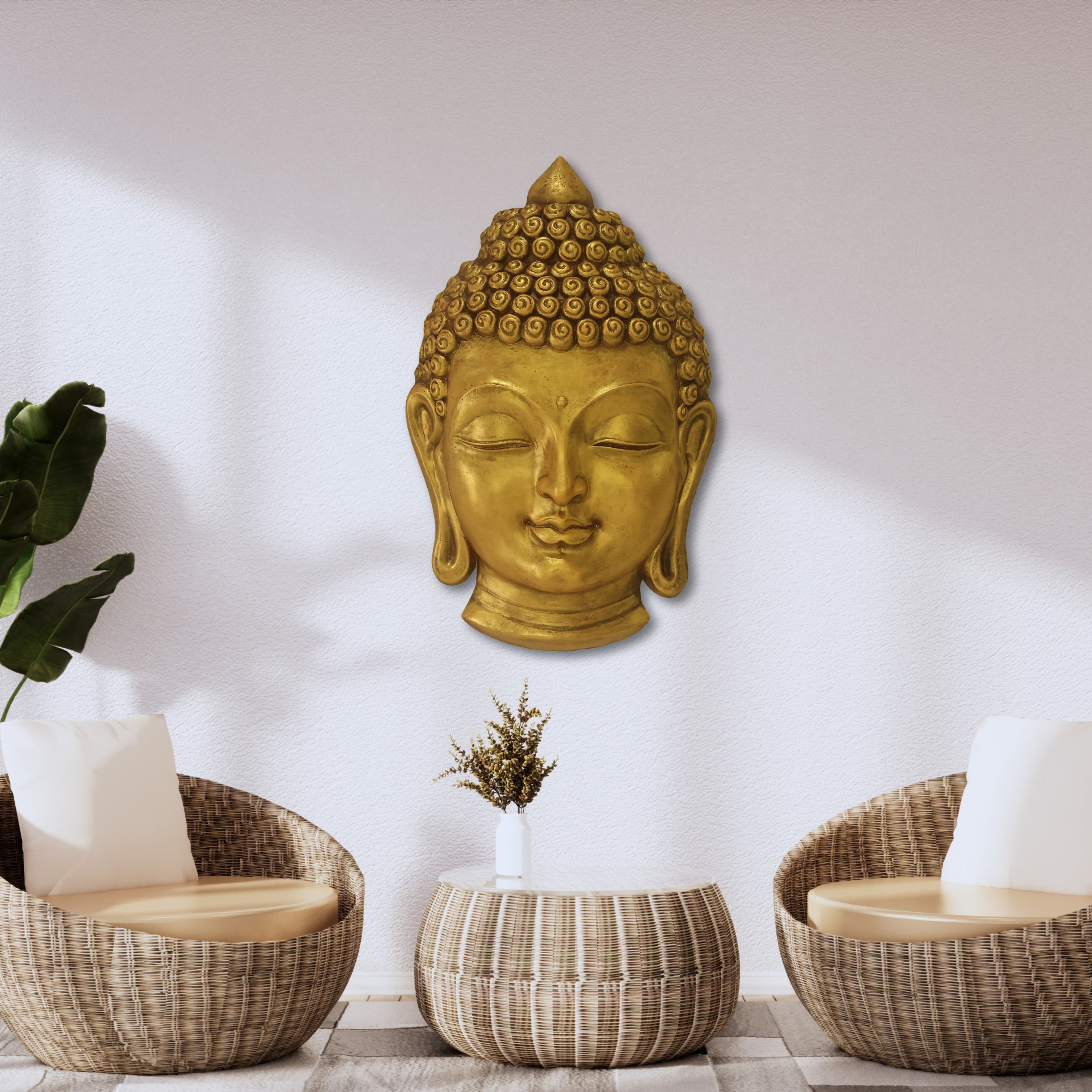 buddha face 3d wall mural 27x17 inches gold finish handcrafted relief sculpture for home decor