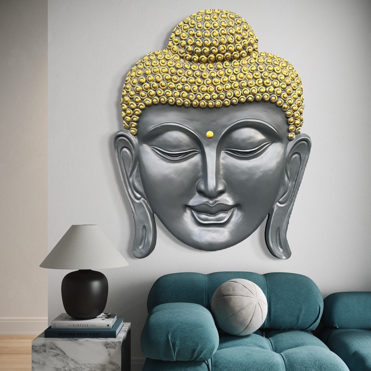 3D Buddha face mural wall art for home decor, adds peace and depth to modern interiors, suitable for home, office,yoga studio