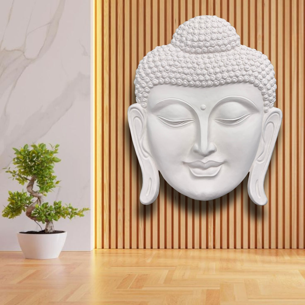 3D Buddha face mural wall art for home decor, adds peace and depth to modern interiors, suitable for home, office,yoga studio.