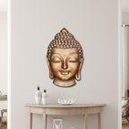 Bronze finish 27.5 x 17 inches Buddha face relief sculpture, tranquil 3D wall art perfect for meditation rooms and zen interiors.