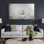 Close-up of Buddha with lotus 3D relief wall art highlighting calm expression and detailing