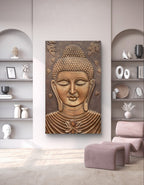 5x3 feet Buddha 3D wall sculpture with lotus motif, detailed handcrafted relief mural symbolizing mindfulness and tranquility.