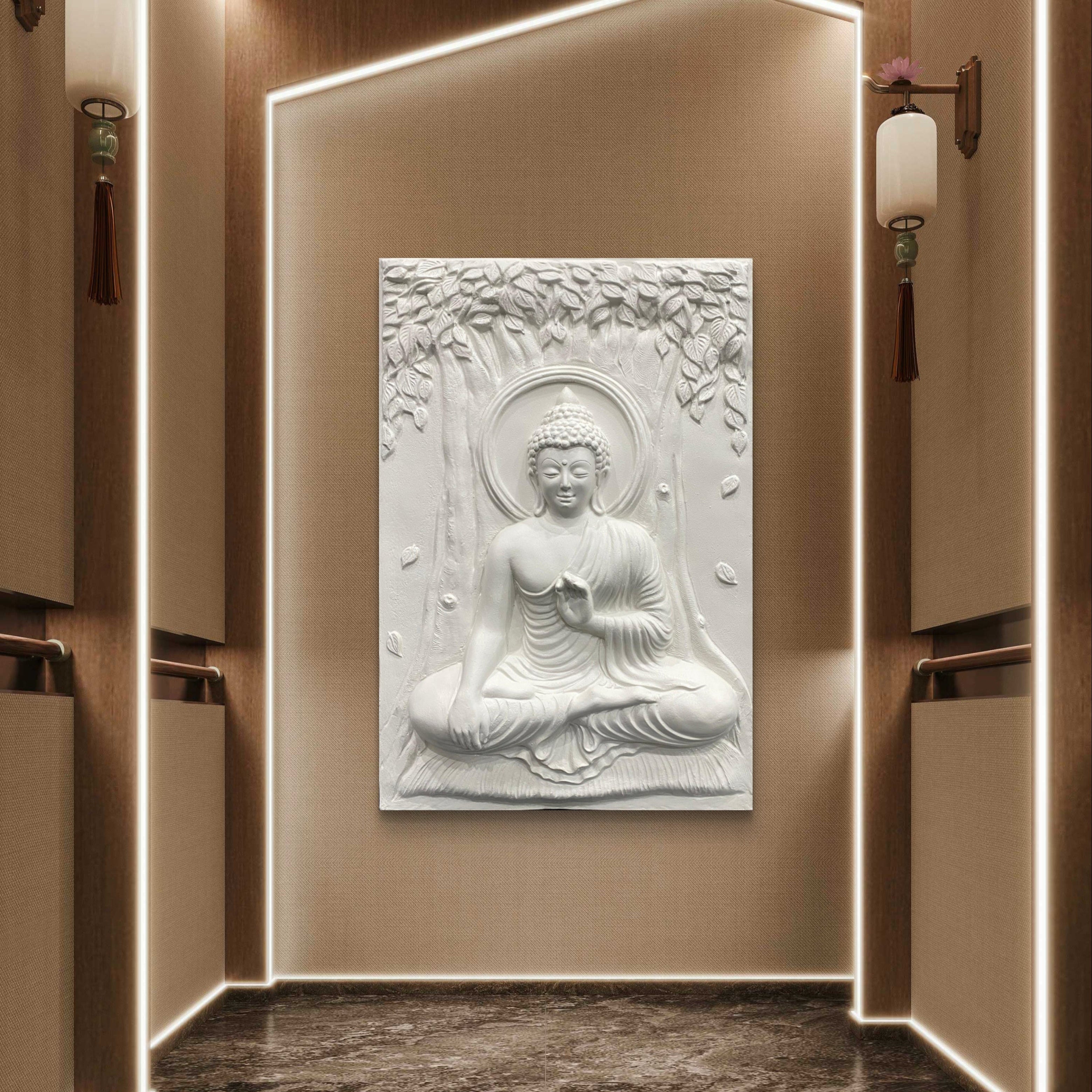Buddha meditative 3D wall art mural (3x2 ft) | handcrafted relief sculpture for living room décor