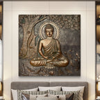 6x6 feet buddha under the tree 3d wall art handcrafted relief sculpture for home and office interiors