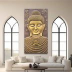 6x3 ft Buddha wall mural in gold and bronze finishes | handcrafted 3D relief sculpture with lotus design