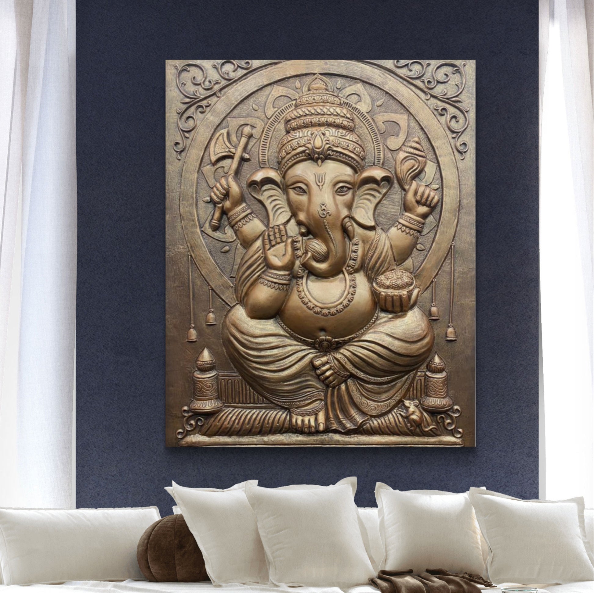5x4 Feet | Premium Lord Ganesha Relief Mural | Handcrafted 3D Wall Art |Ready to Hang
