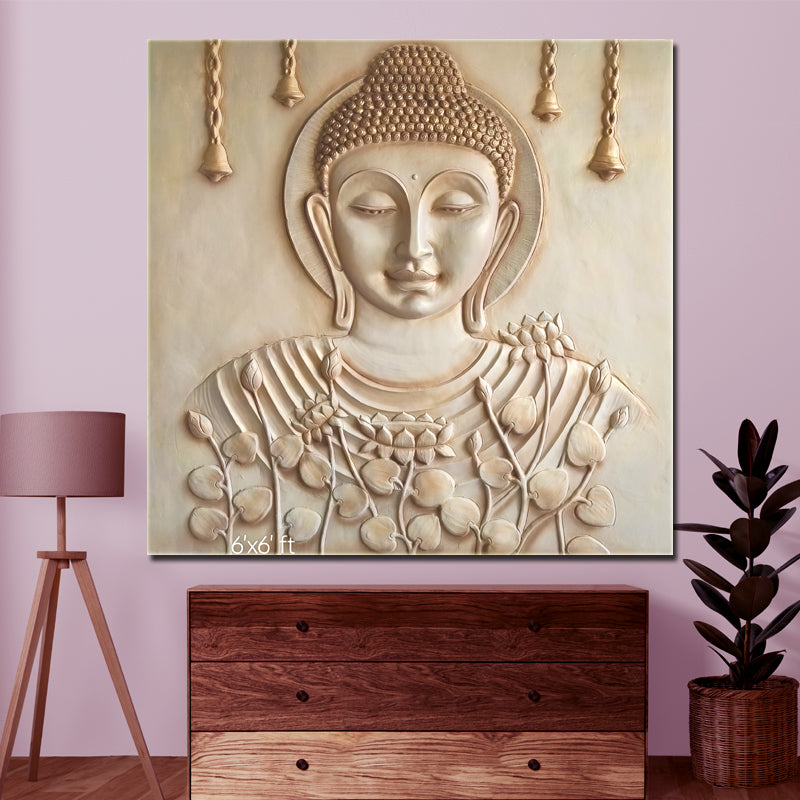 cream finish buddha 3d wall mural 6x6 ft handcrafted relief sculpture for modern home decor