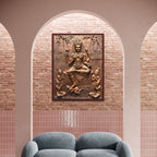 Close-up of Dakshinamurthy 3D relief wall art highlighting calm expression and detailed sculpting