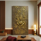 Magnificent Dancing Ganesha 3D Wall Art Mural 7 feet by 4 feet with flowing leaf motifs.