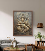 4x3 ft Dancing Ganesha mural, showing the difference between the framed and unframed options.