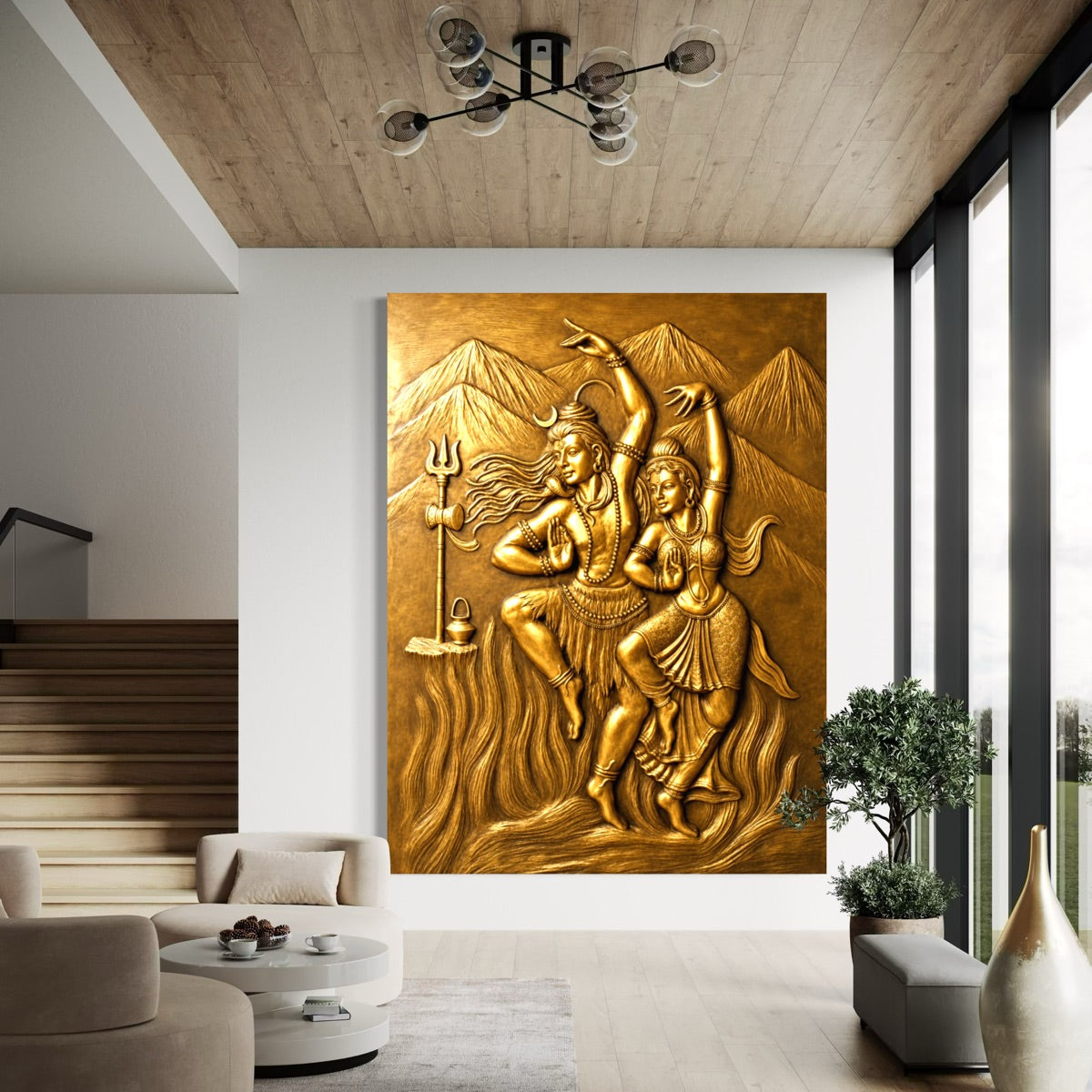 Full view of Dancing Shiva Parvati 3D wall art mural featuring a graceful divine pose.