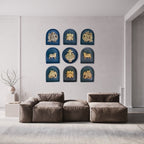 Decorative prabhavali wall motifs installed as traditional Indian wall décor in an interior space