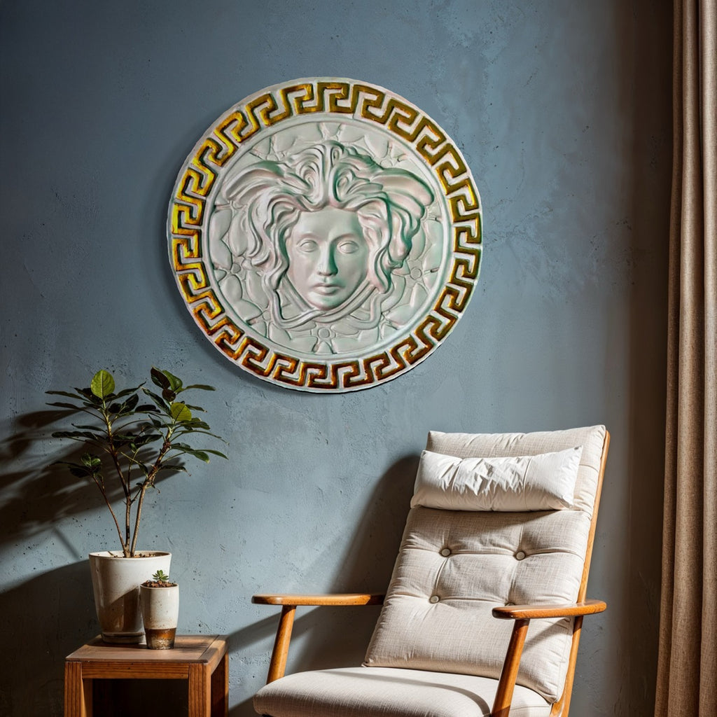 Close-up of designer-inspired 3D relief wall art highlighting intricate sculpted details.
