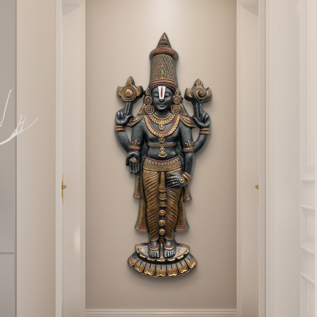 Detailed 3D mural sculpture of Venkateshwara Balaji | handcrafted relief wall art showcasing Indian artistic heritage