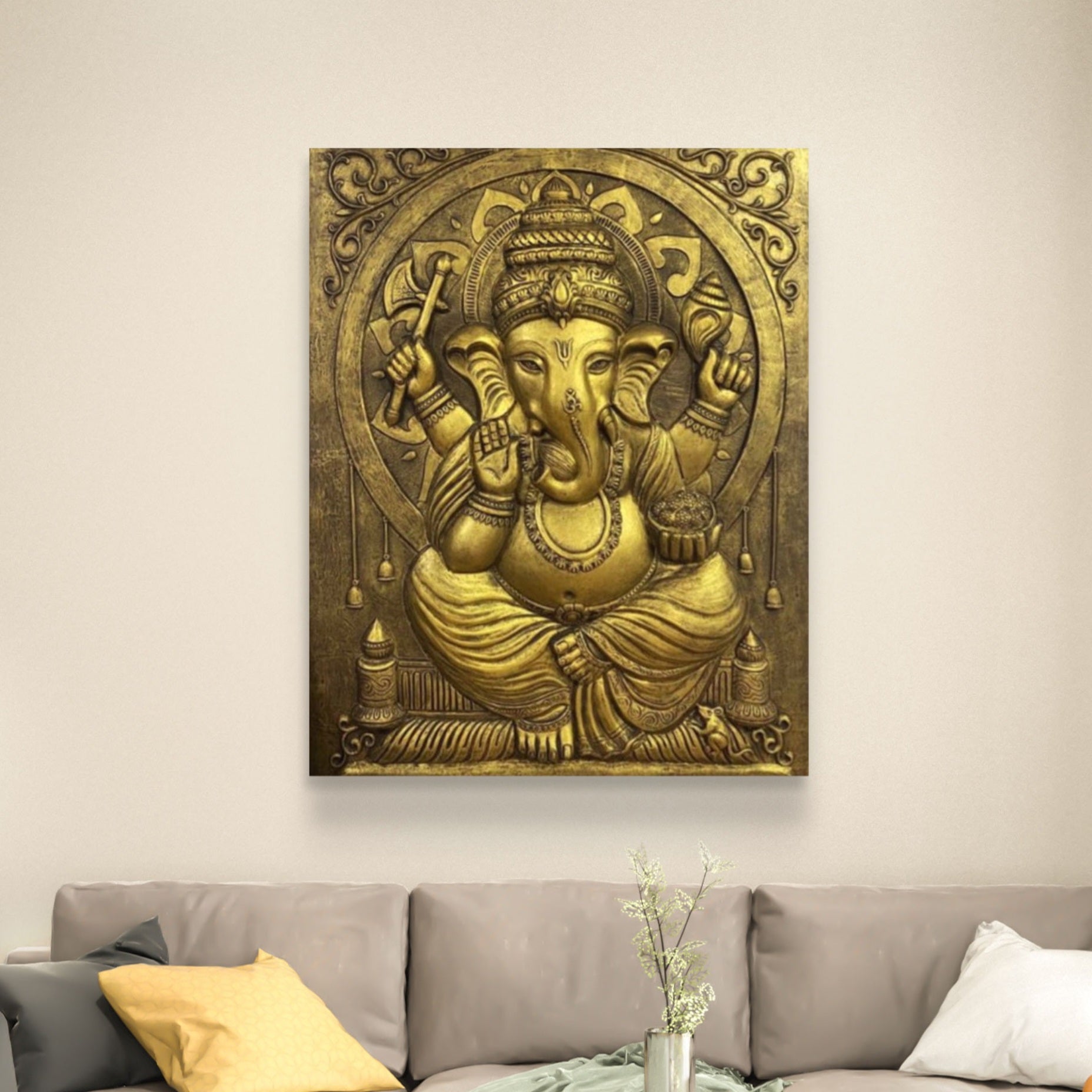 5x4 Feet | Premium Lord Ganesha Relief Mural | Handcrafted 3D Wall Art |Ready to Hang