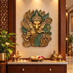 Close-up of Elegant Ganesha 3D relief wall art highlighting intricate sculptural detailing.