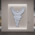 Pristine white Angel with Wings mural, imbuing commercial spaces with strength and peace.